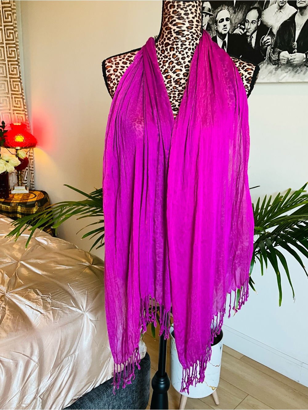 Rhinestone Accent Magenta Y2K Scarf - Picture 7 of 8